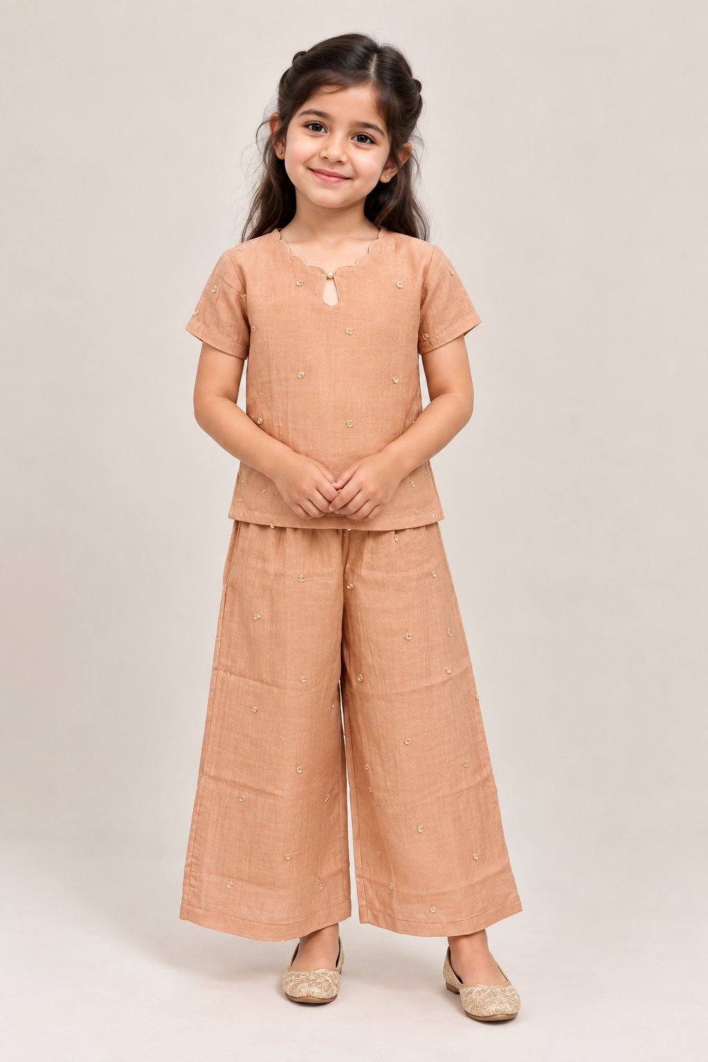 Peach Top with Palazzo Pant Mirror Work Set