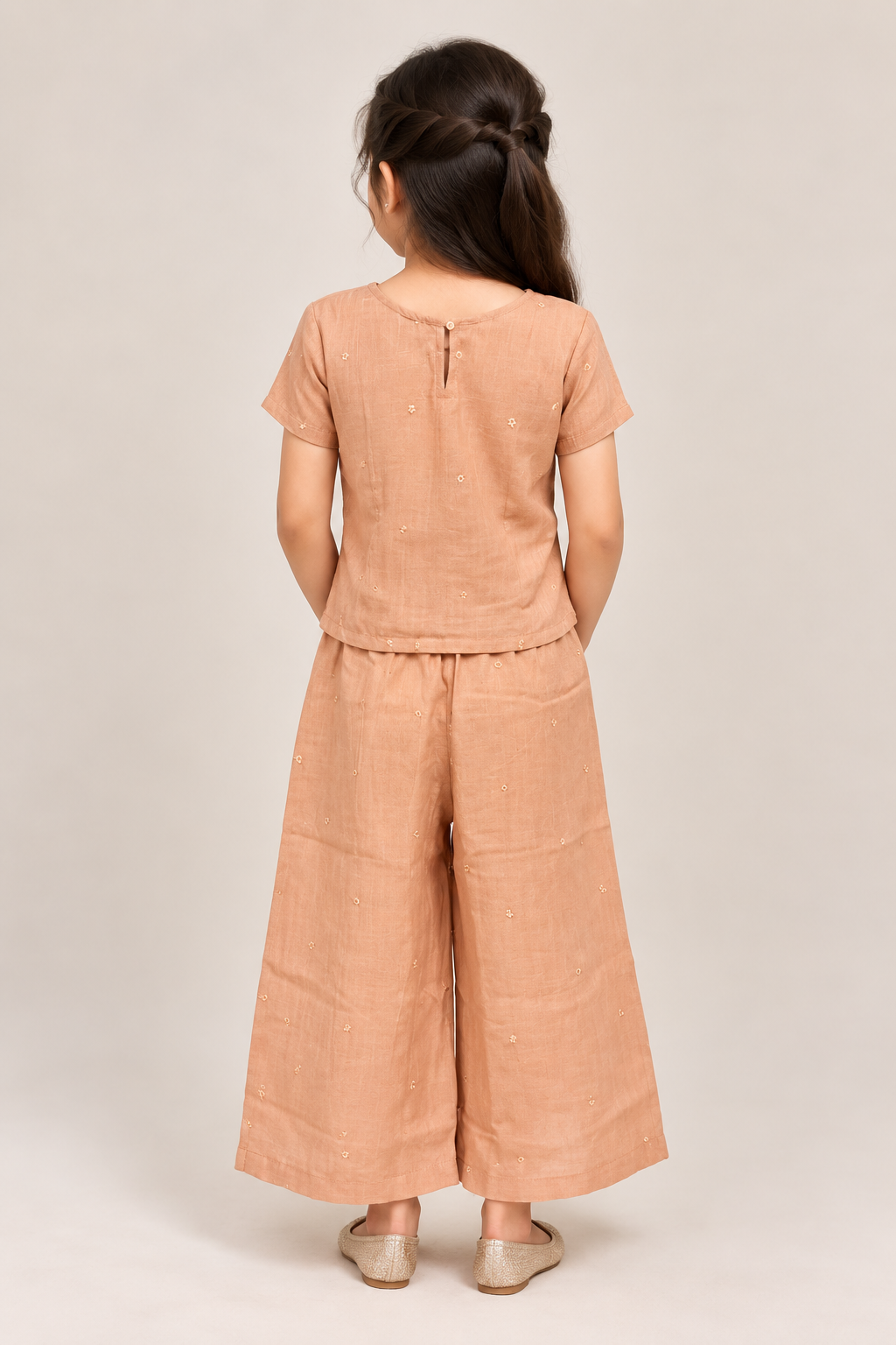 Peach Top with Palazzo Pant Mirror Work Set