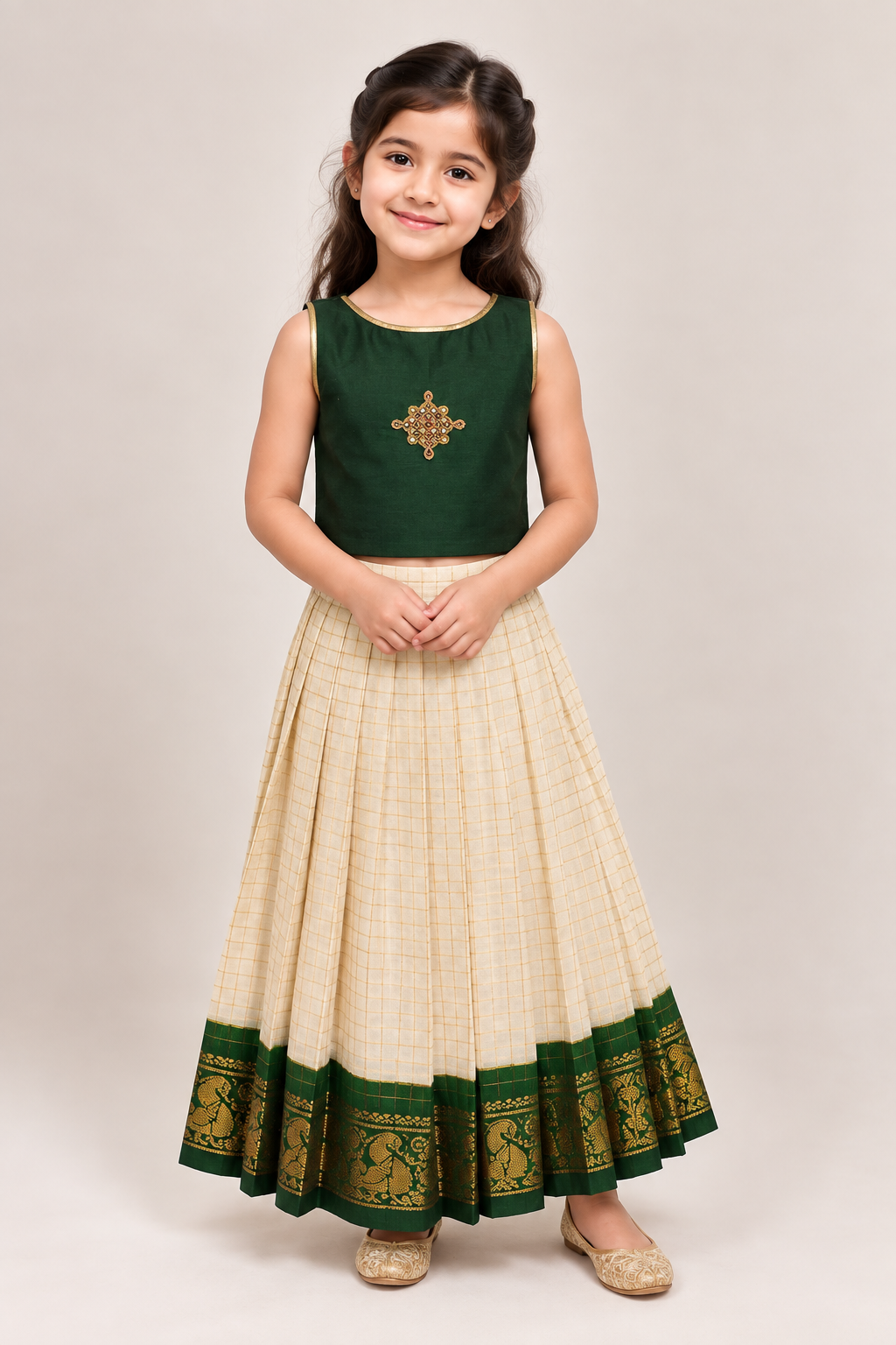 Green Kerala Mundu Yamuna Pavadai Set