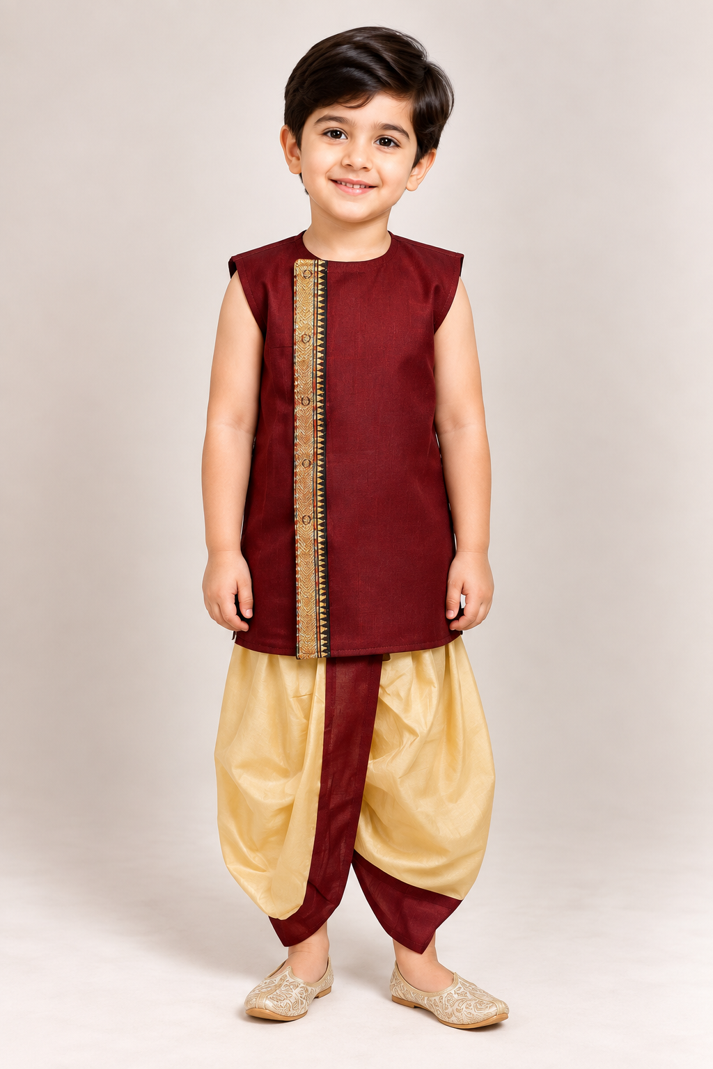 Maroon & Gold Overlap Dhoti Set