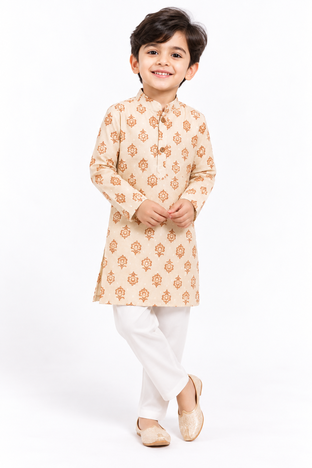 Ivory Peach Floral Kurta Set