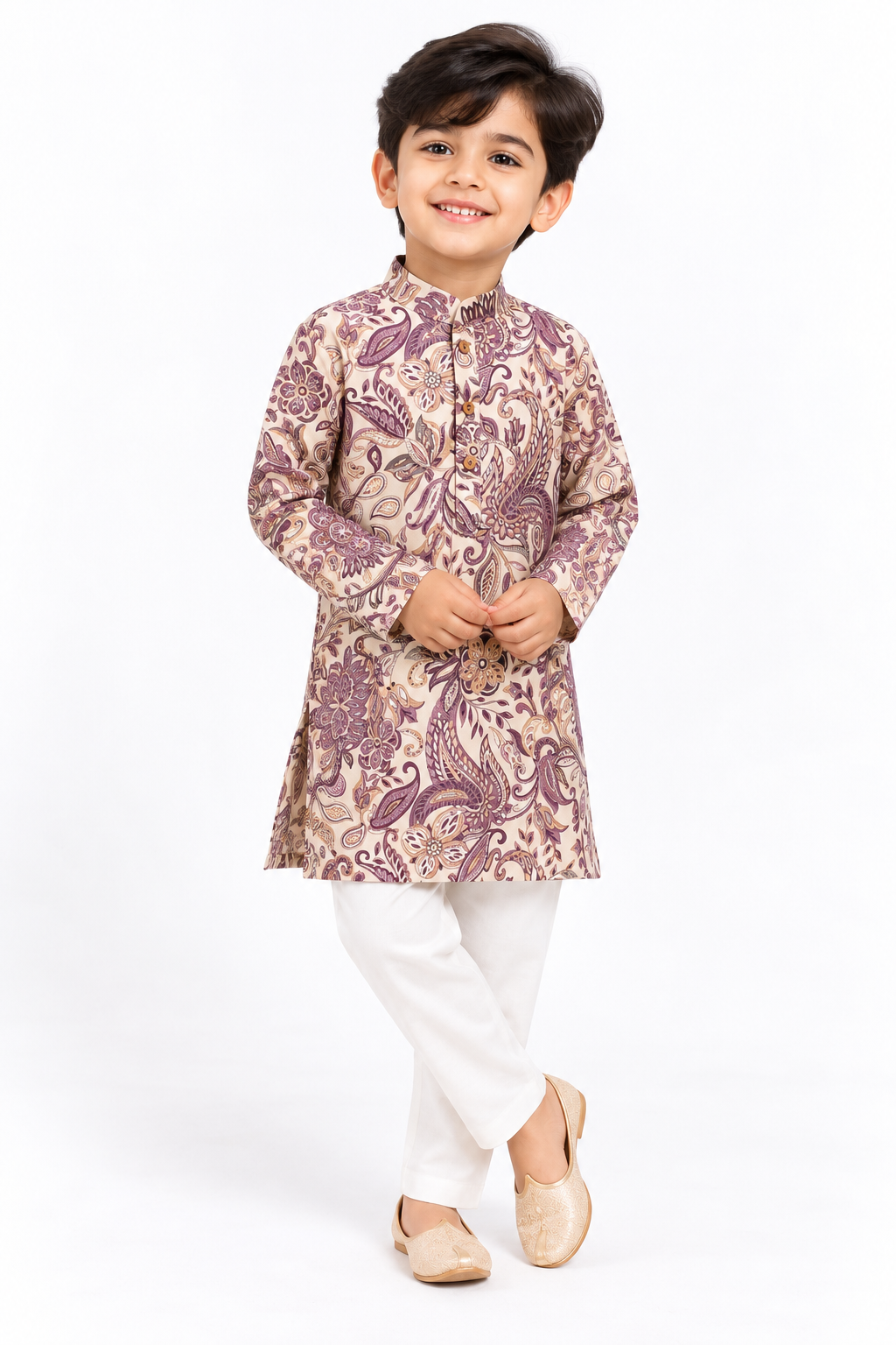 Ivory Purple Paisley Kurta Set