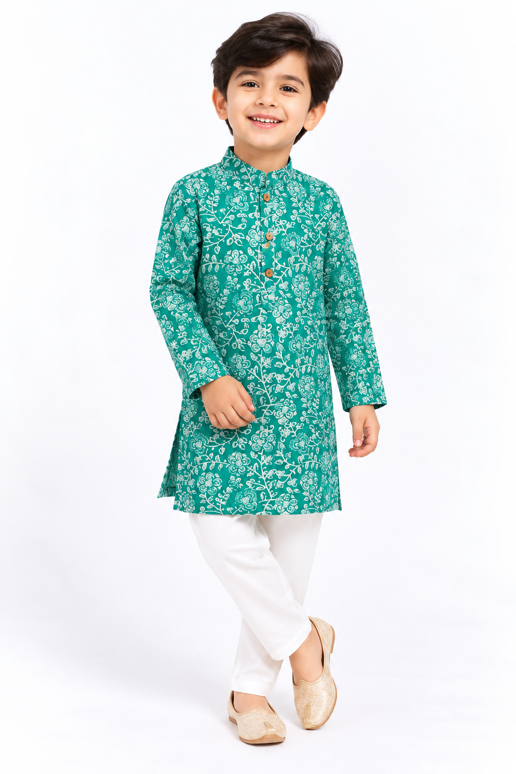Teal Floral Vine Kurta Set