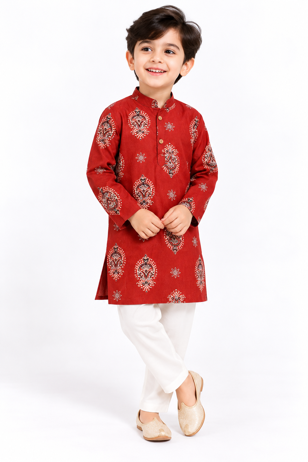 Red Paisley Floral Kurta Set