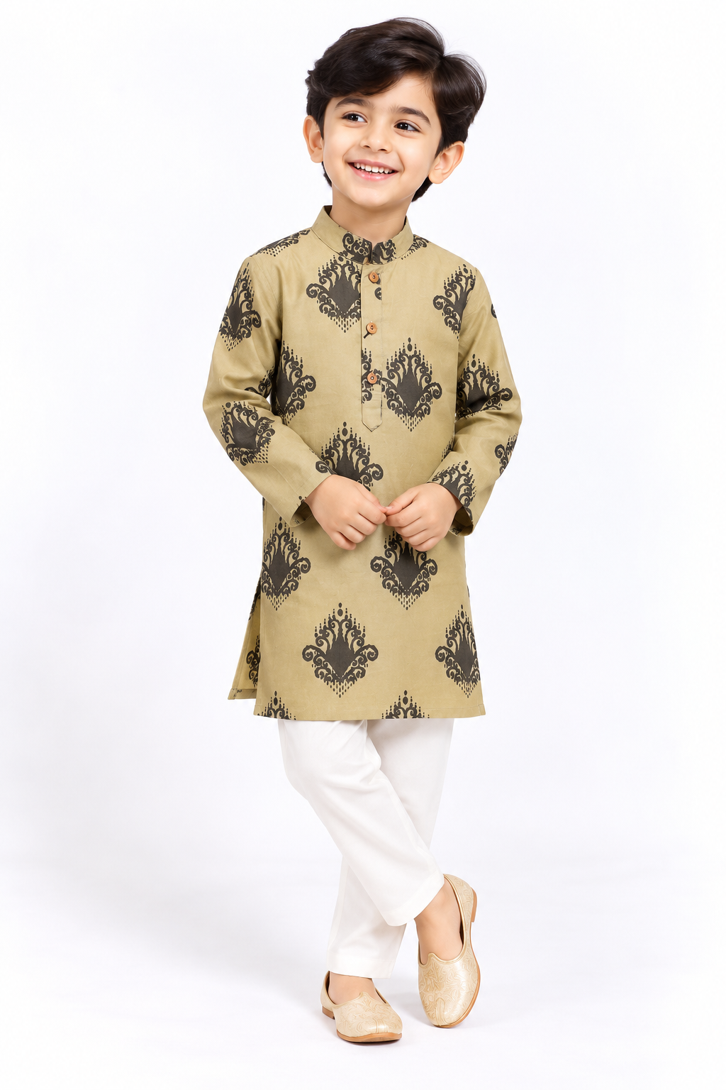 Sage Green Black Floral Kurta Set