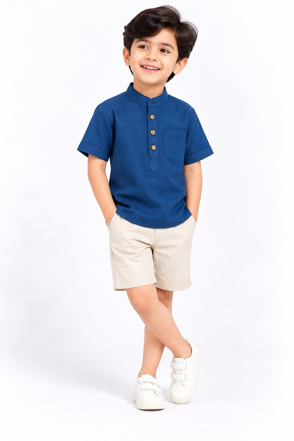 Blue Plain Short Sleeve Kids Boys Kurta