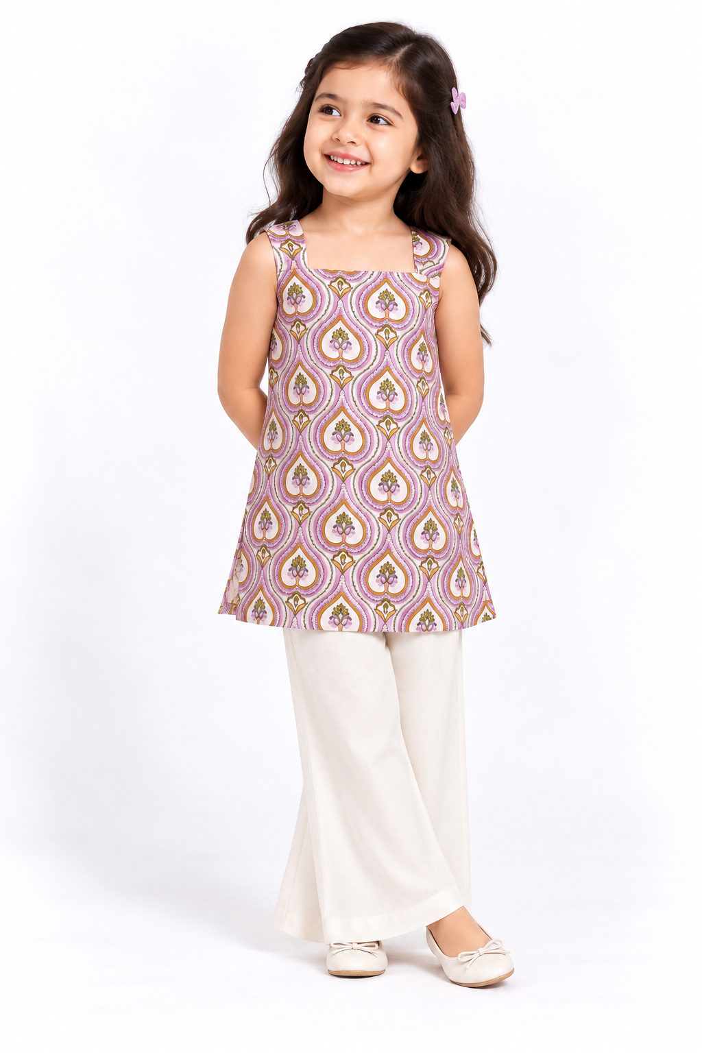 Lilac Green Teardrop Sexy Back Kurti Set Sibling Combo