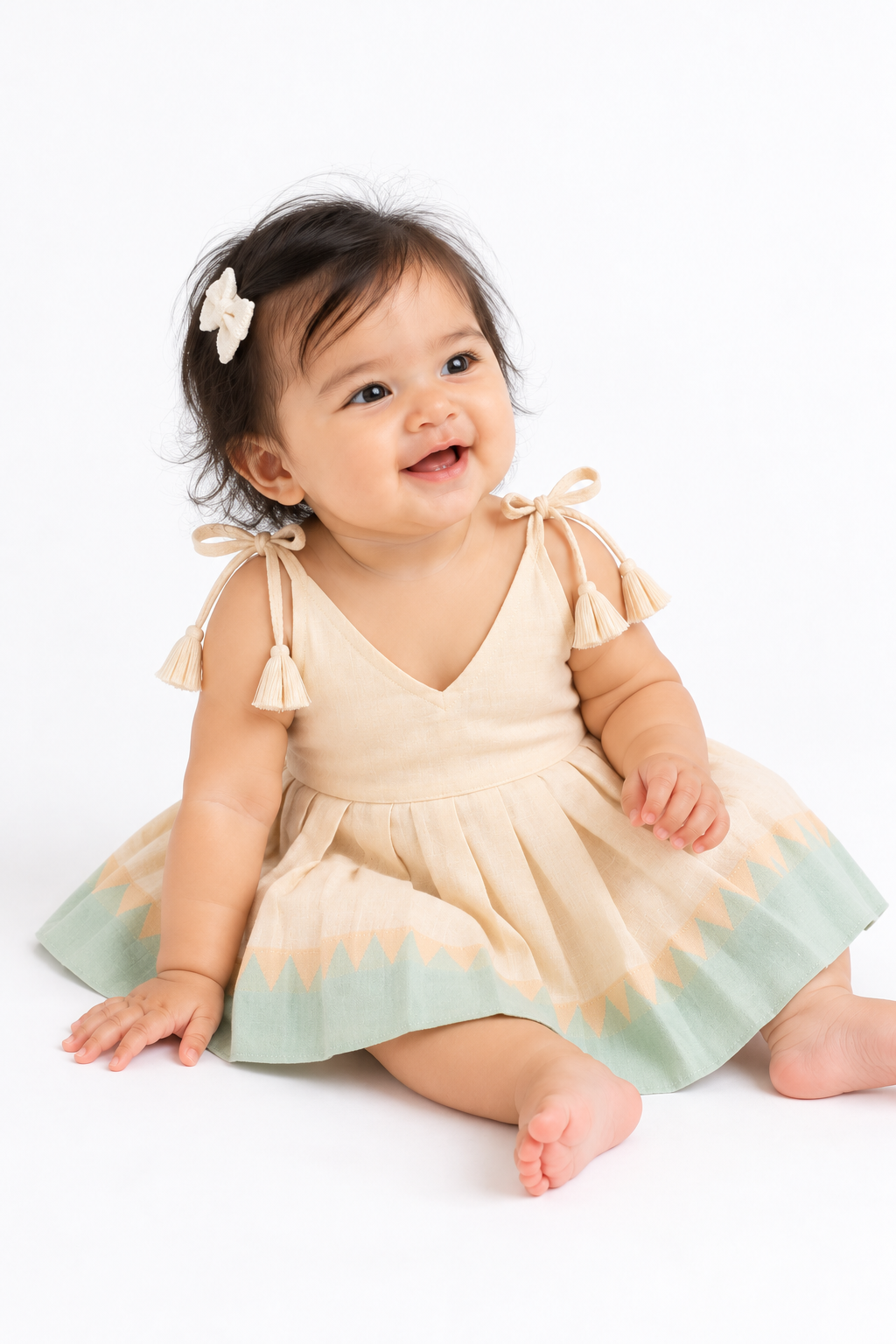 Cream Mint Border Frock