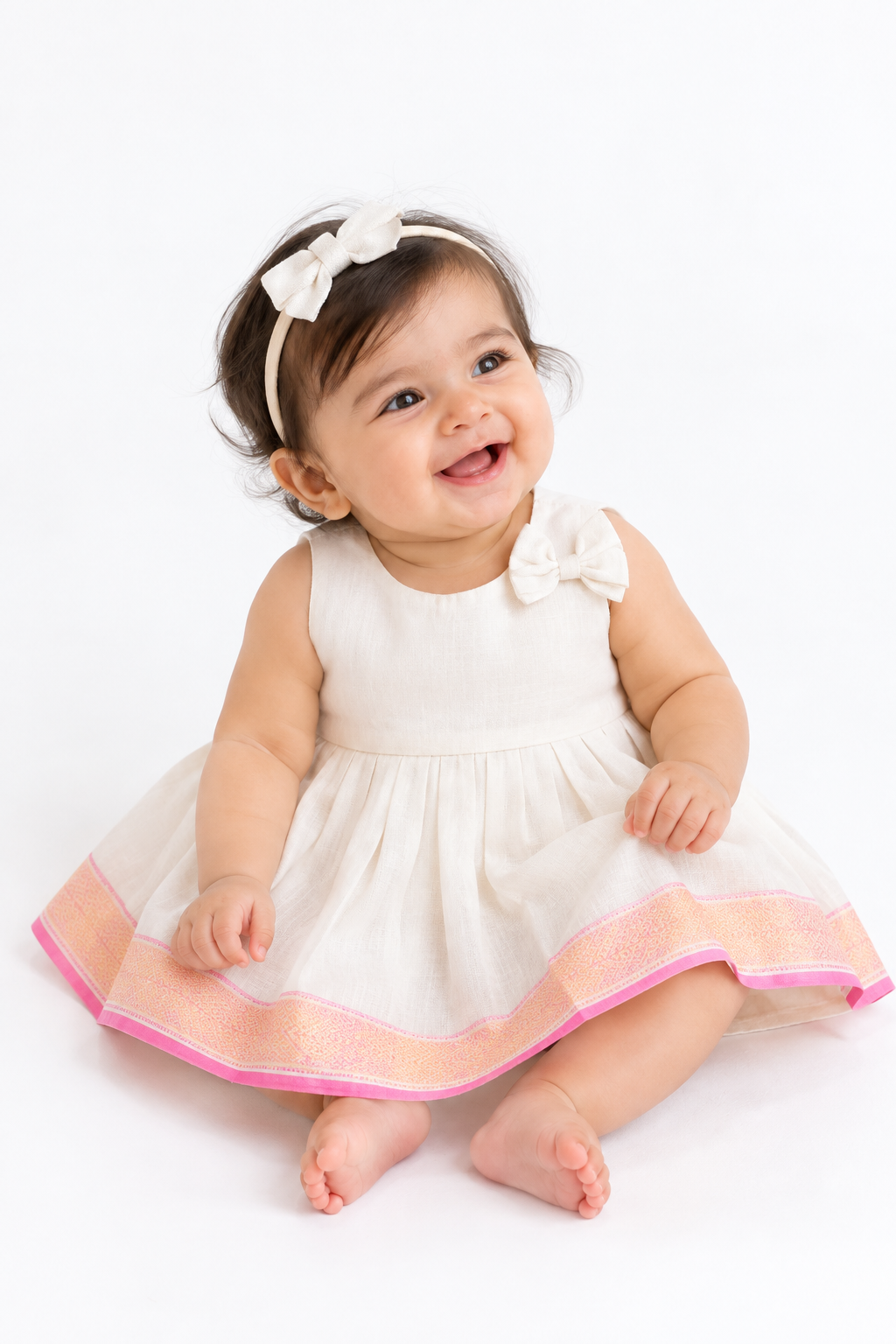 Ivory Pink Gold Border Frock