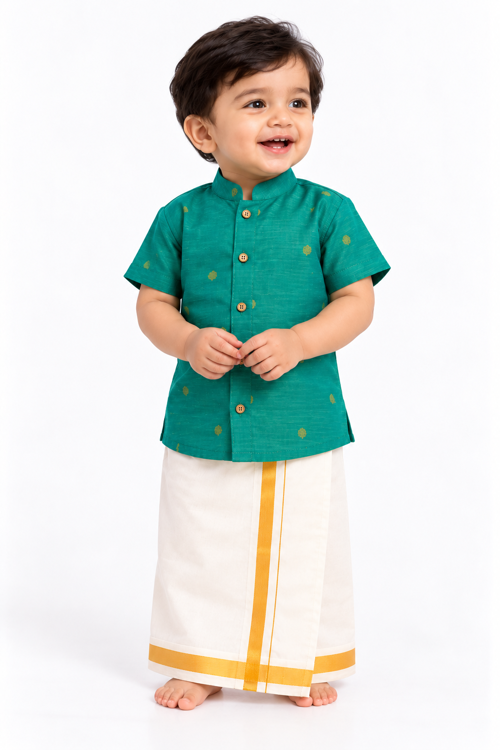 Emerald Green Butta Shirt & Veshti Set