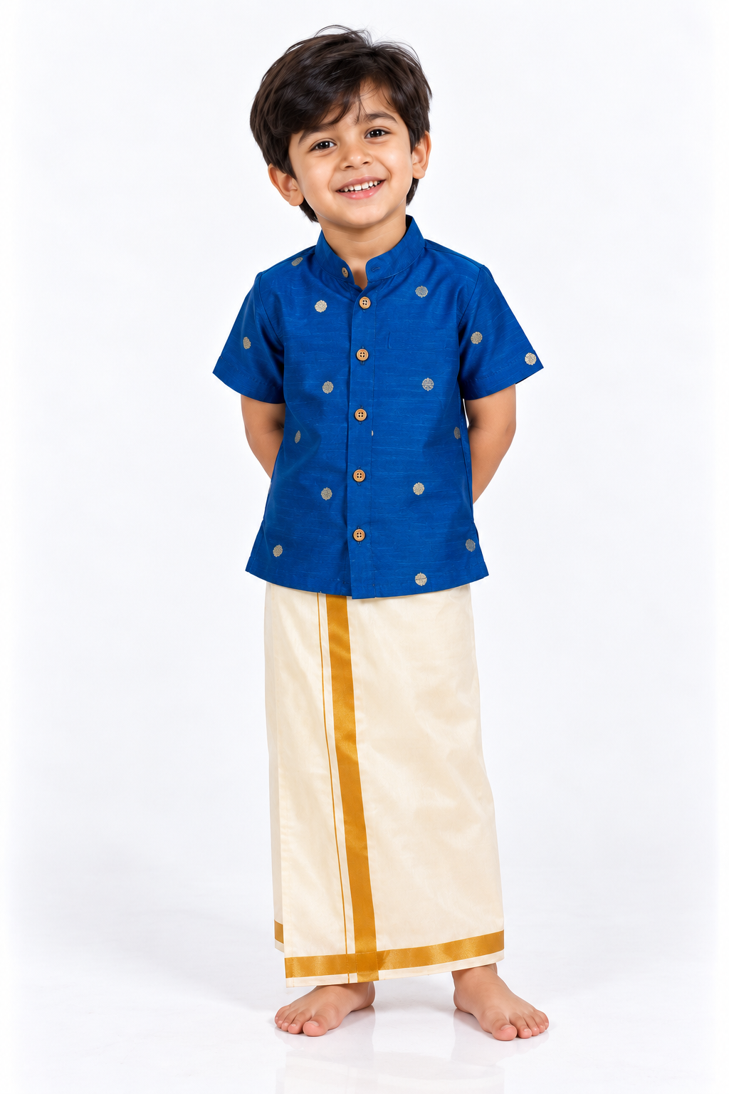 Blue Butta Shirt & Veshti Set