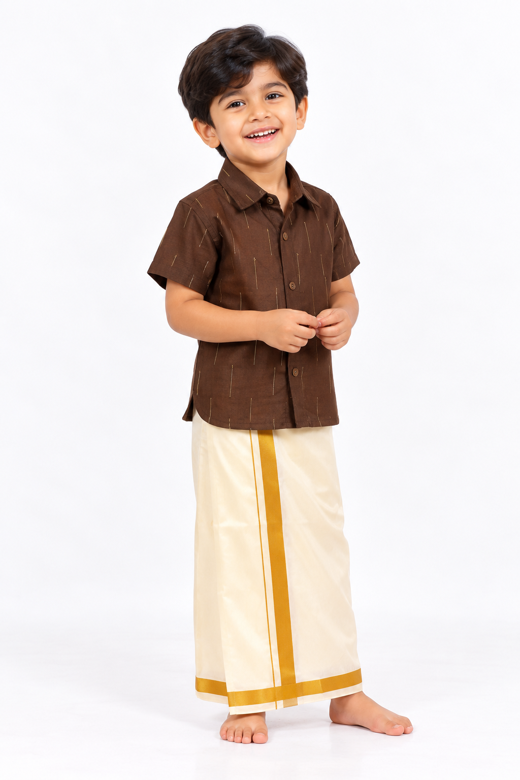 Brown Gold Shirt & Veshti Set
