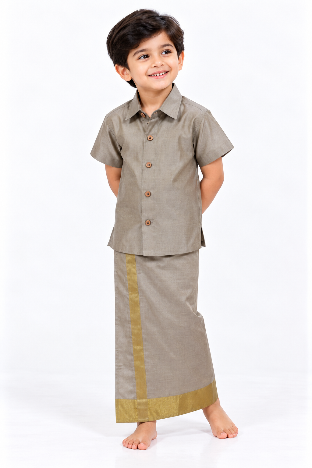 Grey Shirt & Vesthi Set