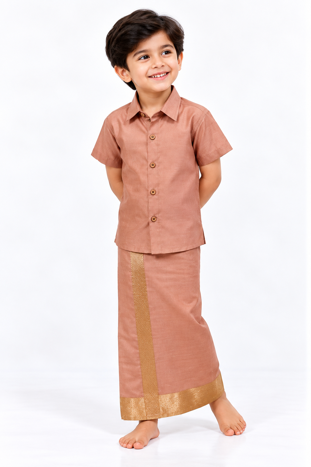 Pink Shirt & Veshti Set