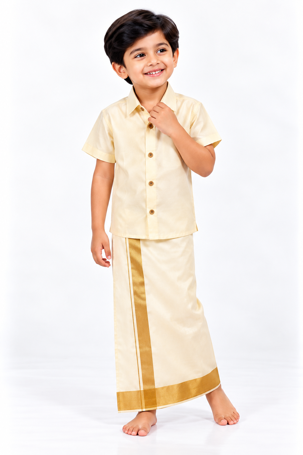 Ivory Shirt & Gold Border Veshti