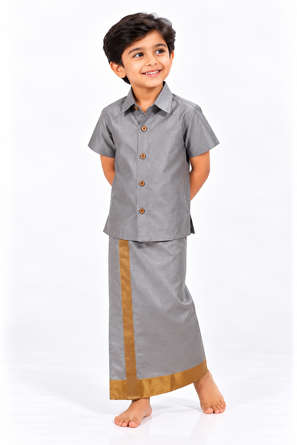Steel Blue Shirt & Veshti Set