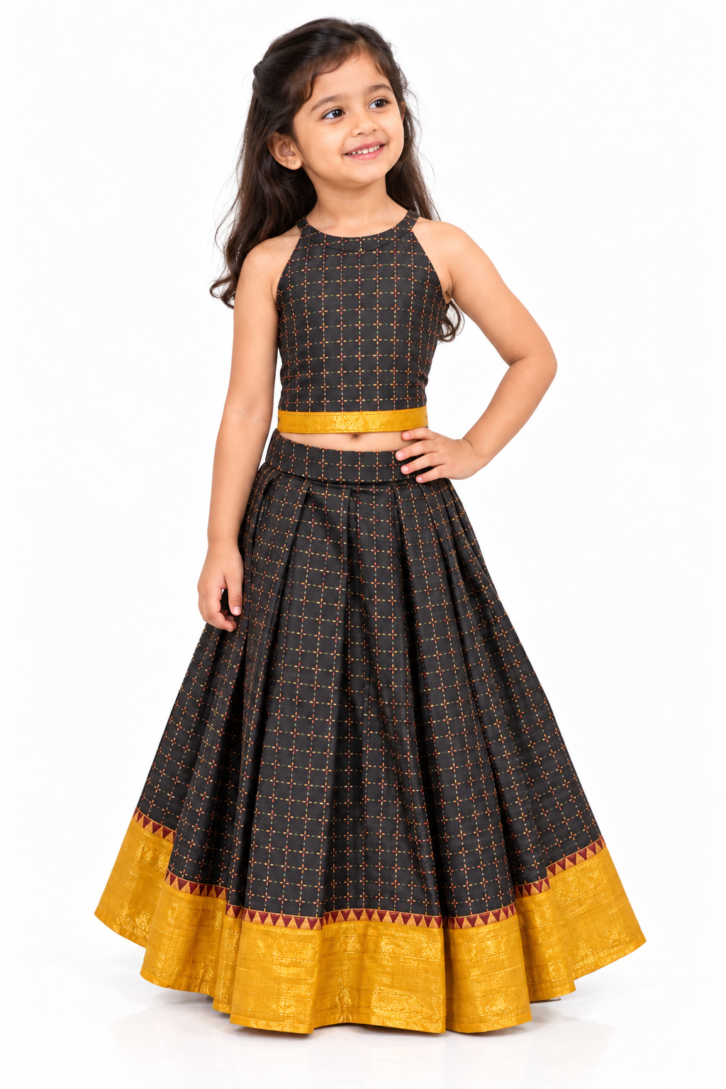 Black & Mustard Gold Border Pavadai
