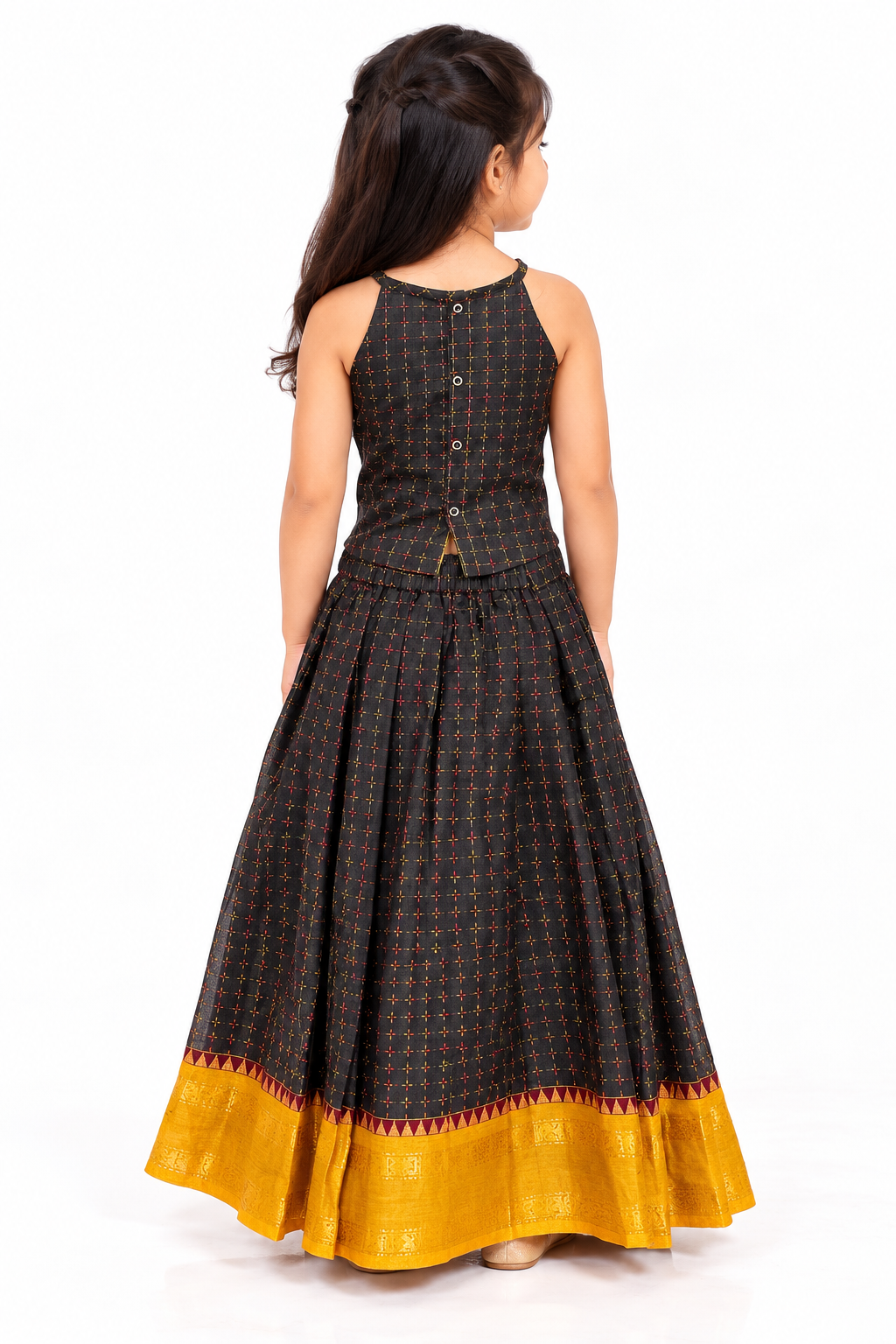 Black & Mustard Gold Border Pavadai