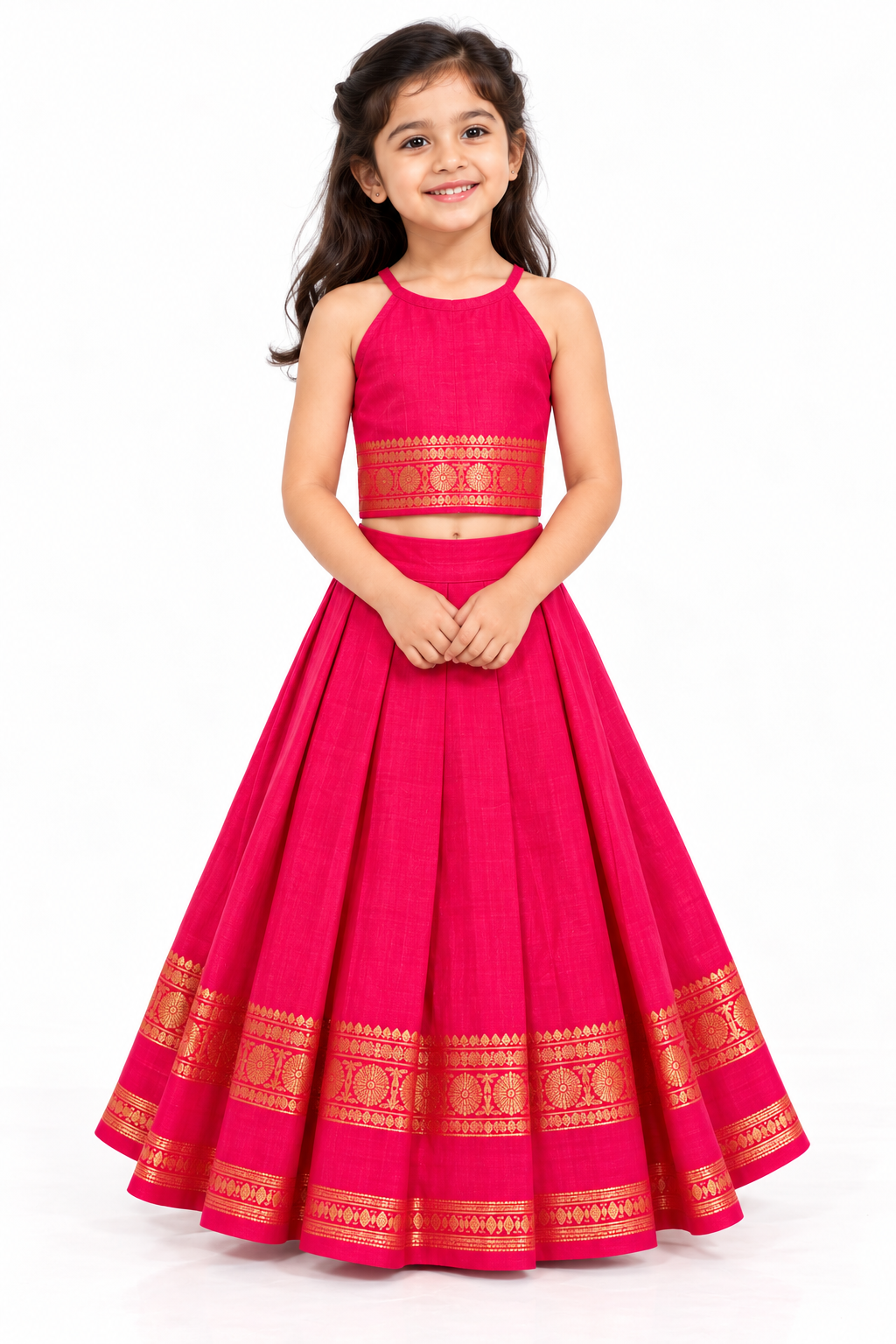 Pink Gold Border Pavadai