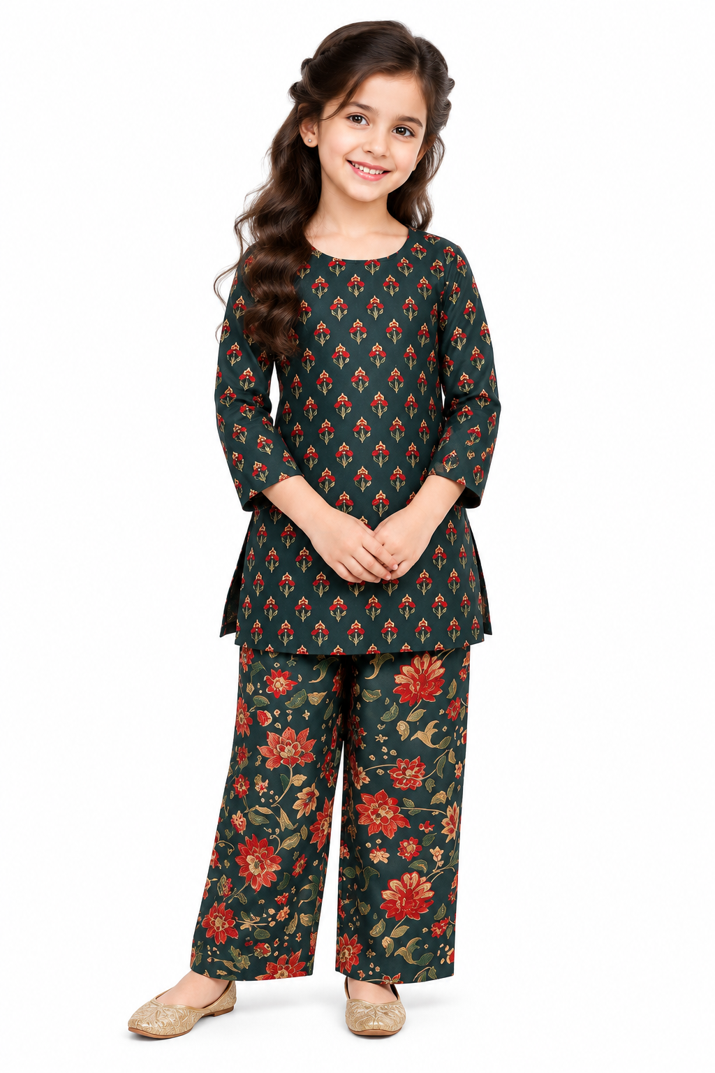 Bottle Green Aranya Bloom Kurti Set