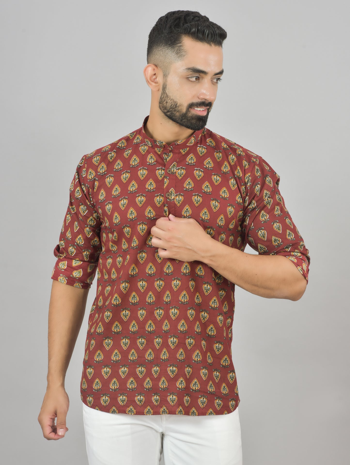 Maroon Buta Short Kurta