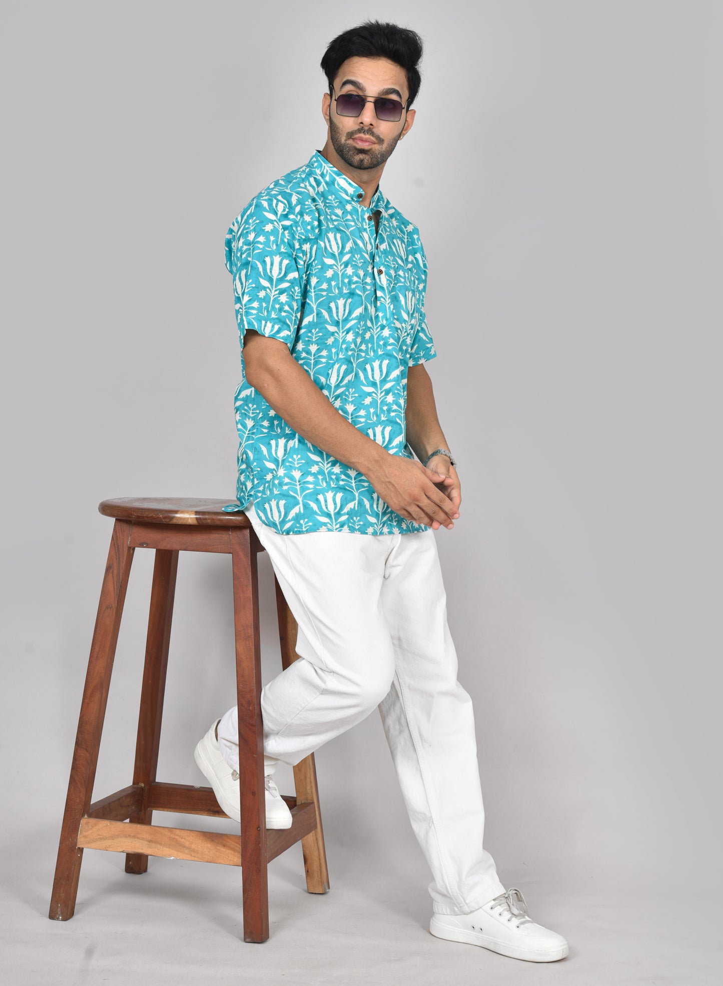 Blue Chemangi Short Sleeves Kurta