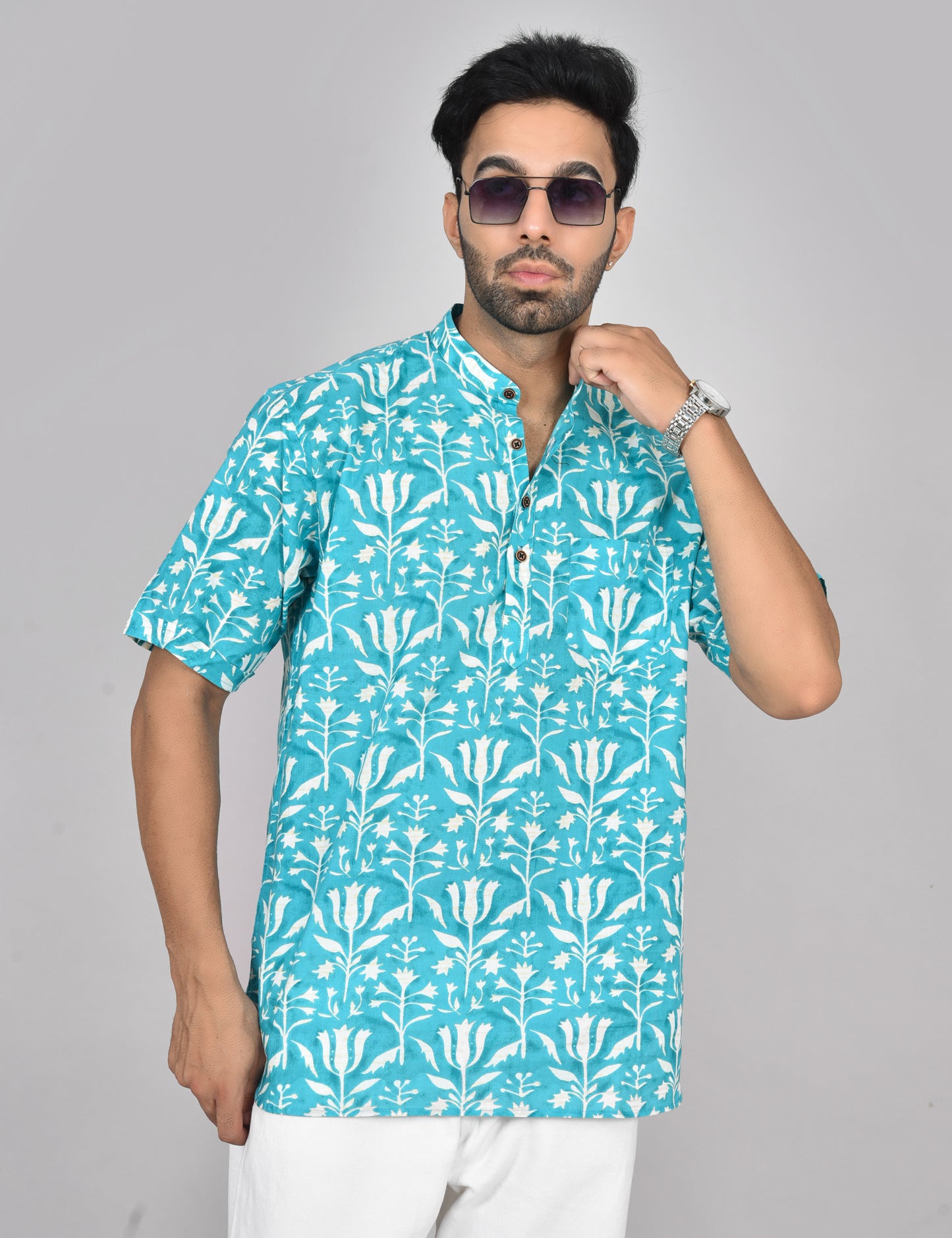 Blue Chemangi Short Sleeves Kurta
