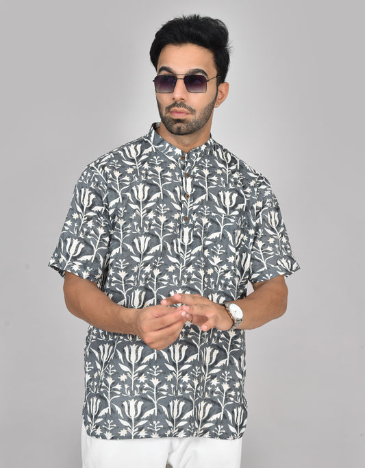 Grey Chemangi Short Sleeves Kurta