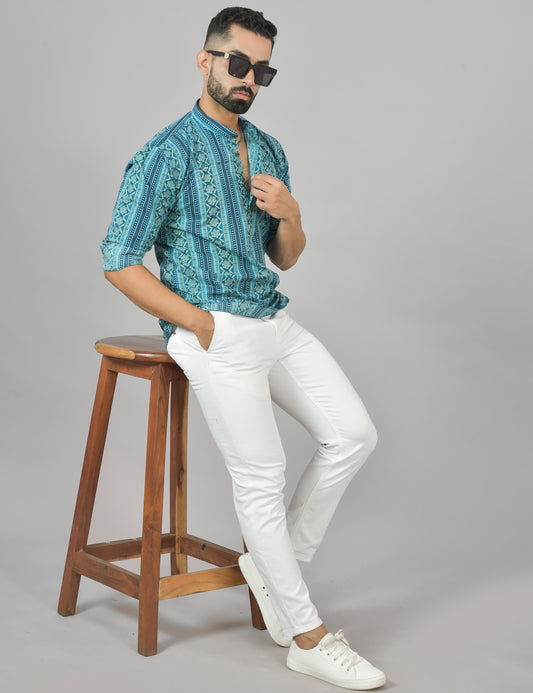 Turquoise Geometric Short Kurta