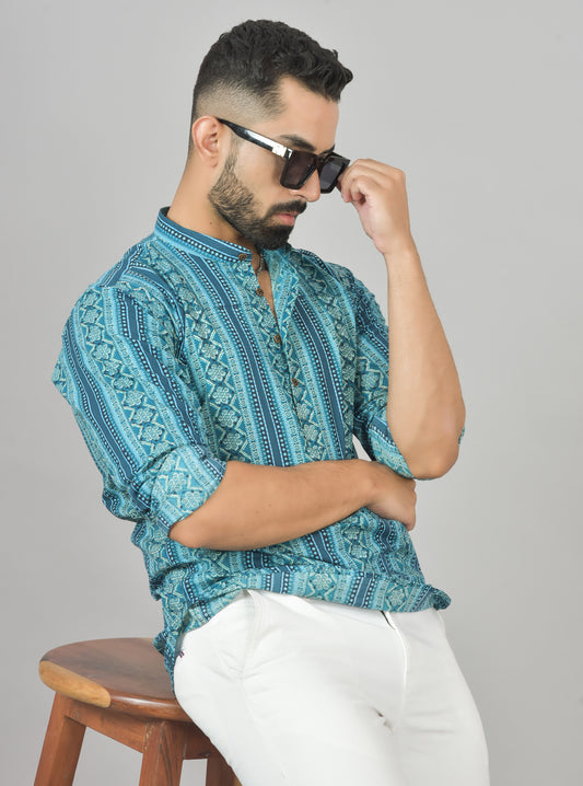 Turquoise Geometric Short Kurta