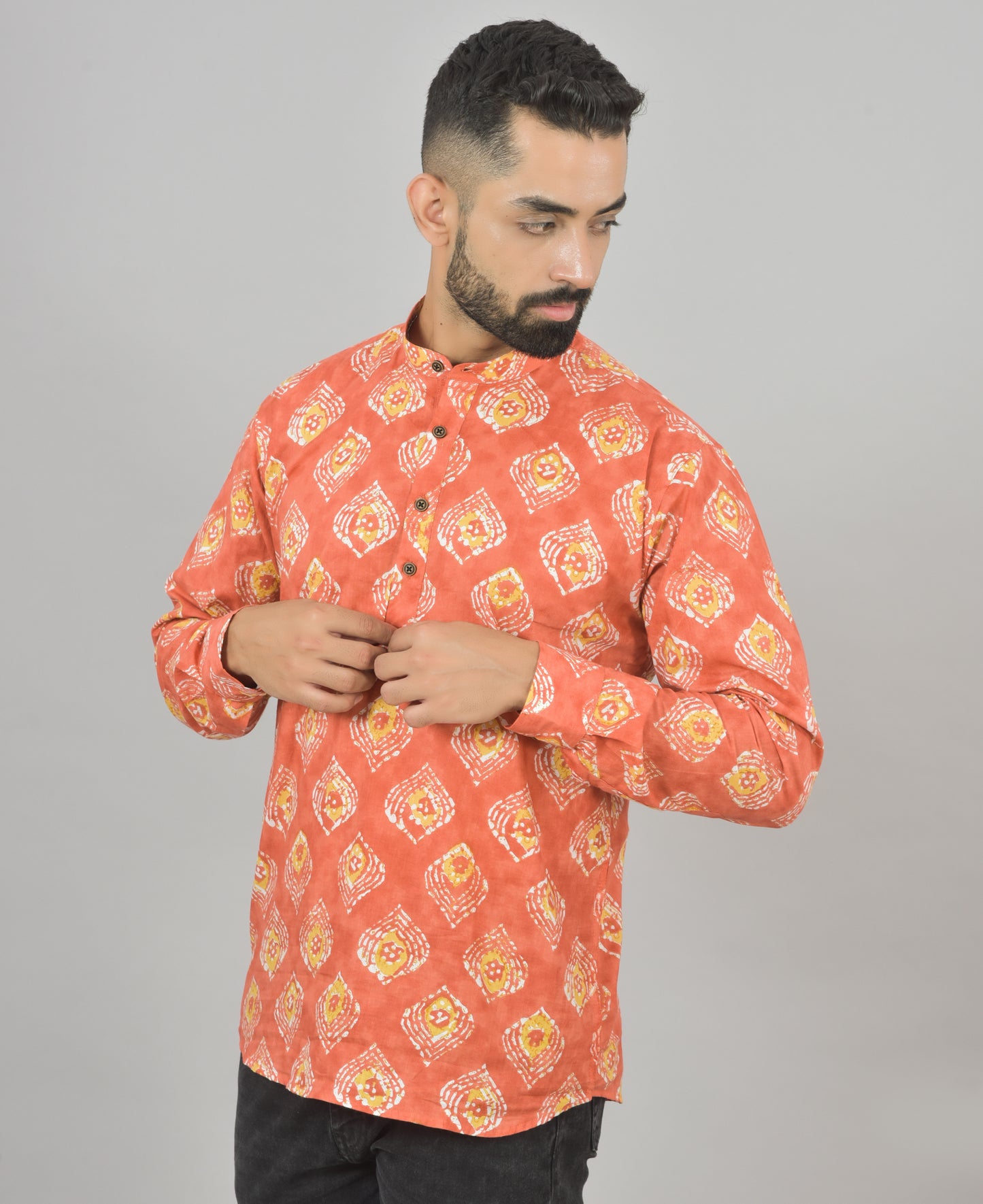 Rust Printed Short Kurta