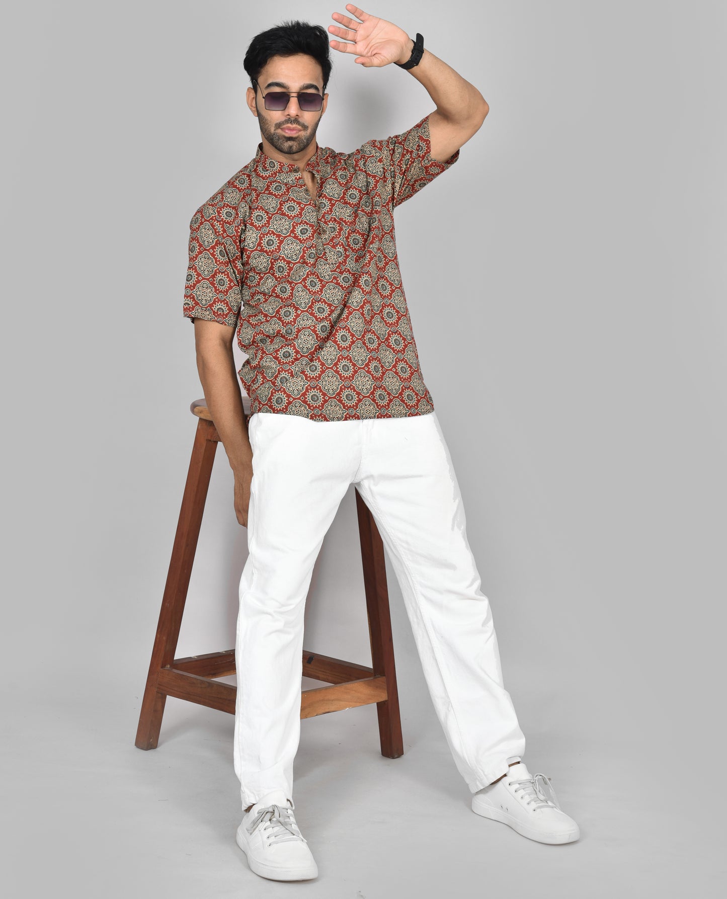 Red Rudraaga Short Sleeves Kurta