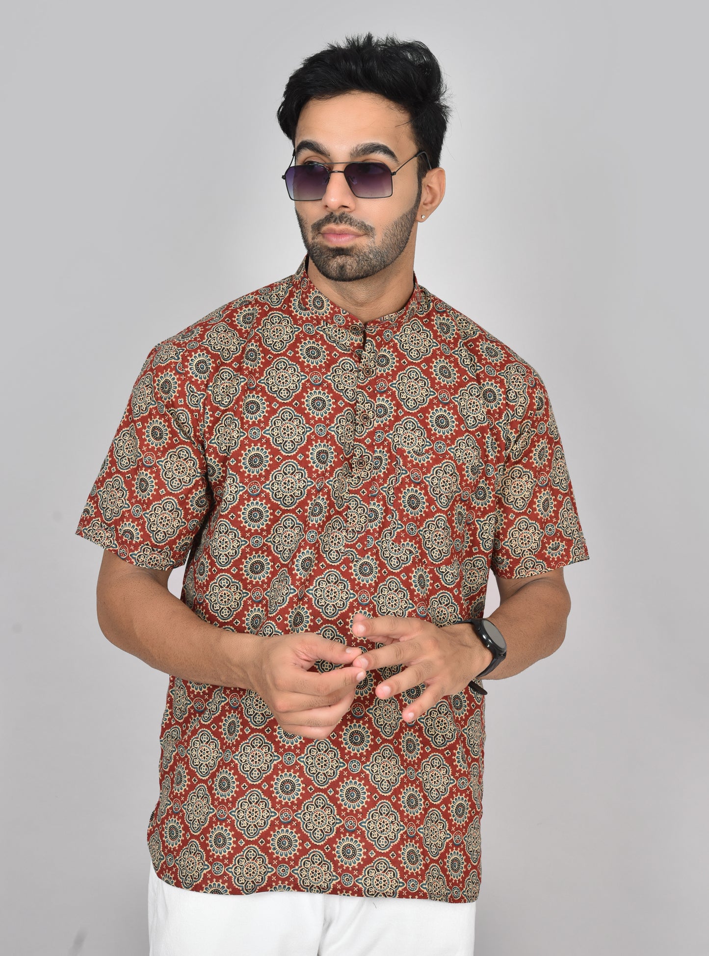 Red Rudraaga Short Sleeves Kurta