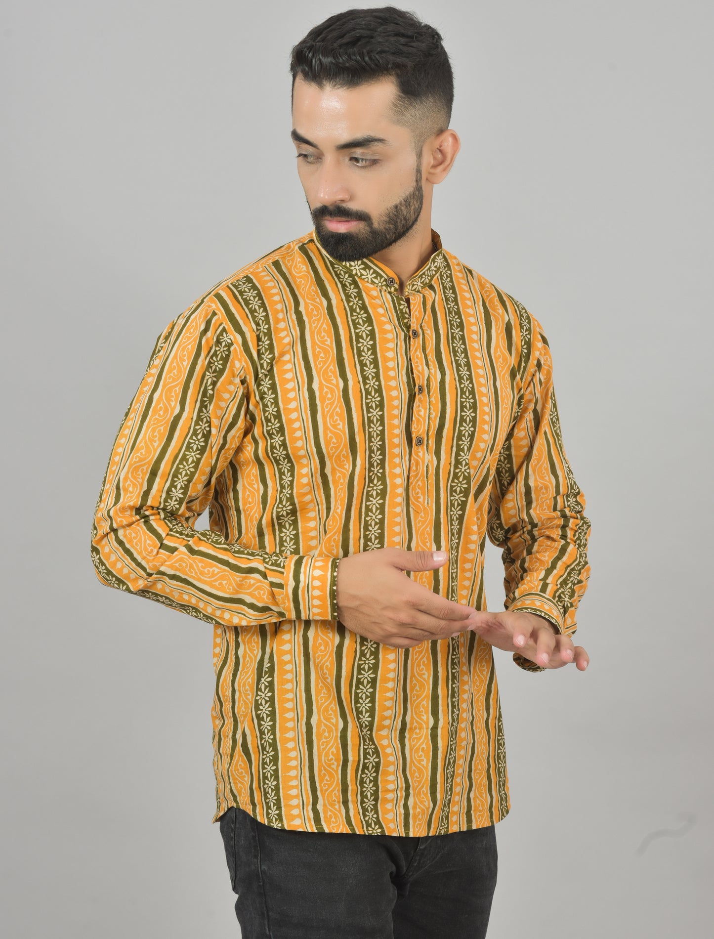 Olive Stripe Short Kurta