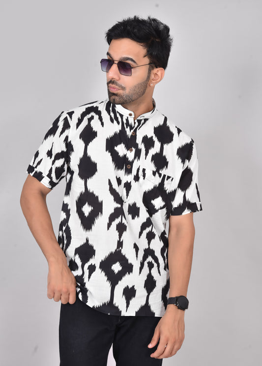 White Kung Fu Panda Short Sleeves Kurta