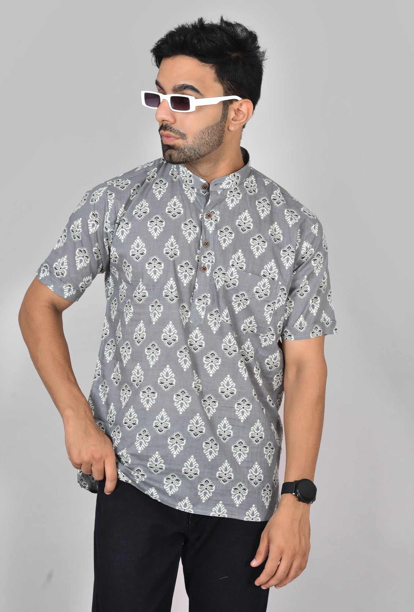 Grey Kalasam Short Sleeves Kurta