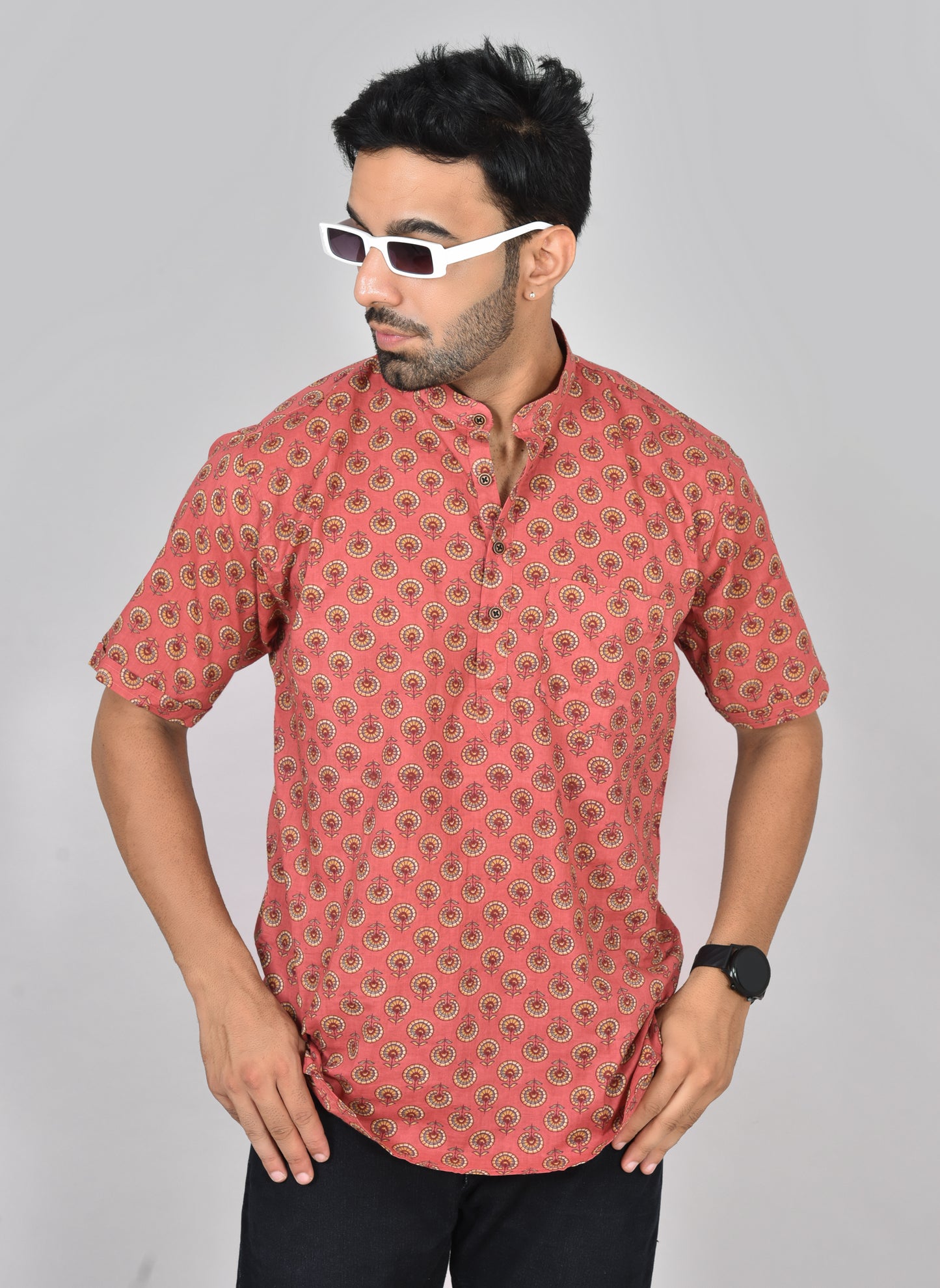 Rangoli Red Short Sleeves Kurta