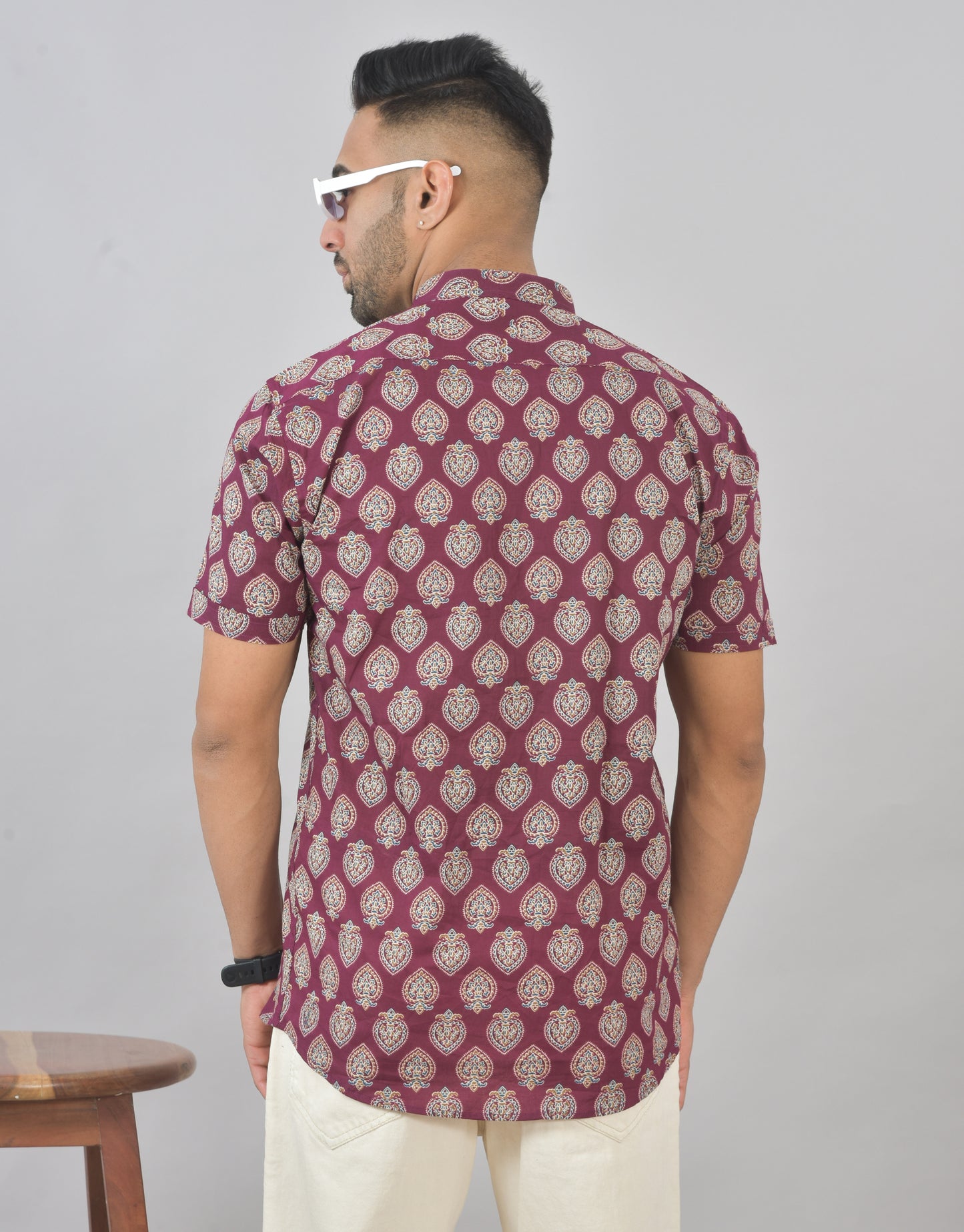 Burgundy Vethalai Short Sleeves Kurta