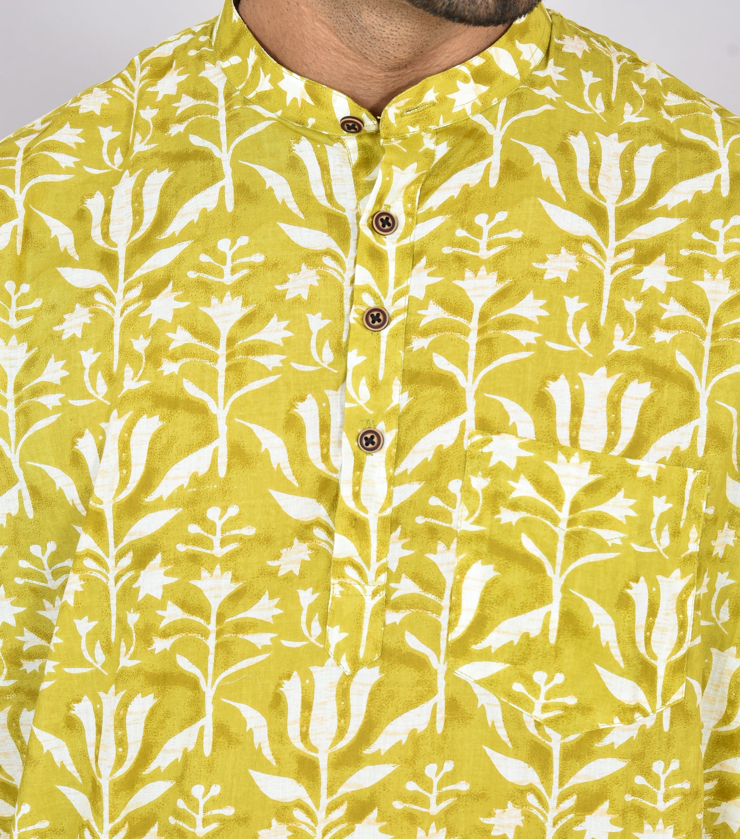 Olive Chemangi Short Sleeves Kurta