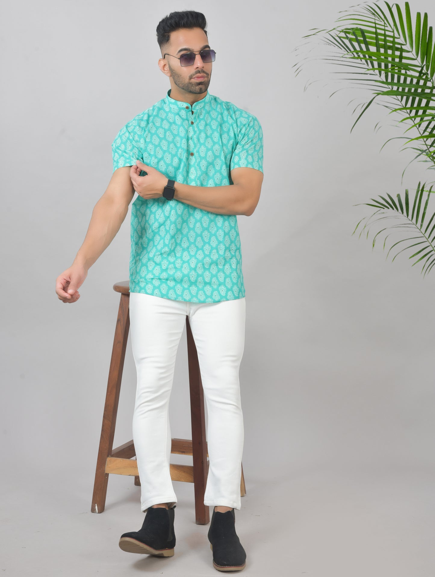 Tiffany Blue Manga Short Sleeves Kurta