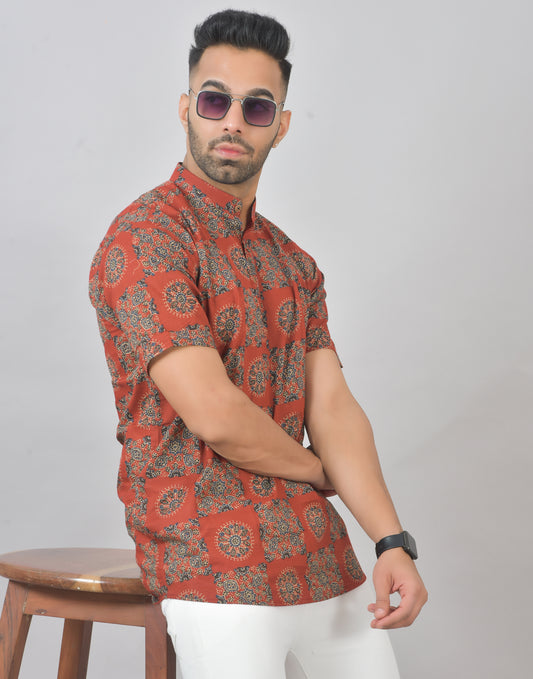 Sivapu Chakkra Short Sleeves Kurta