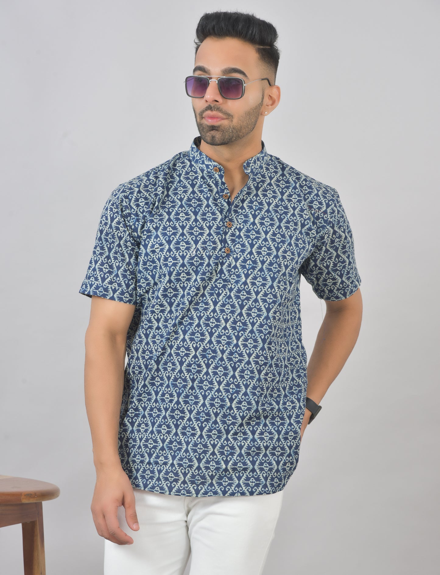 Blue Zig-Zag Short Sleeves Kurta