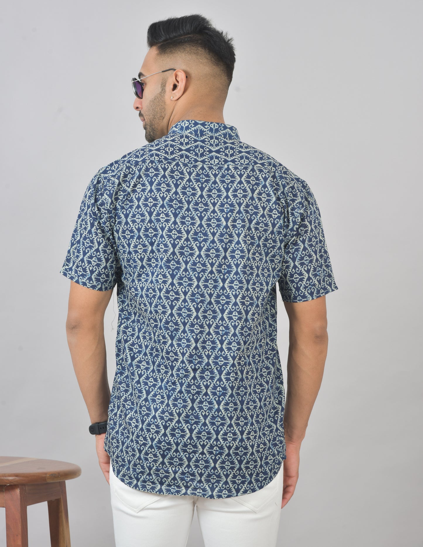 Blue Zig-Zag Short Sleeves Kurta