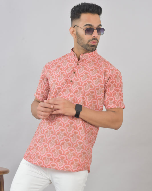 PInk Thai Lotus Short Sleeves Kurta