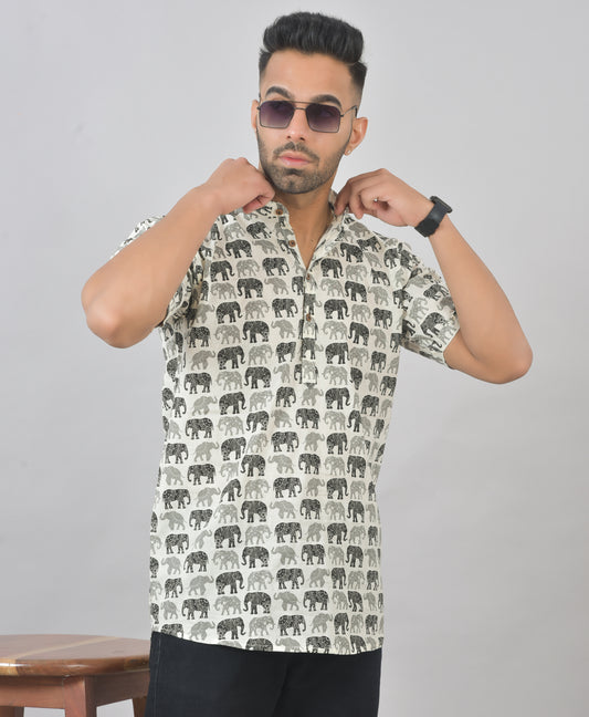 Black & Grey Yaanai Short Sleeves Kurta