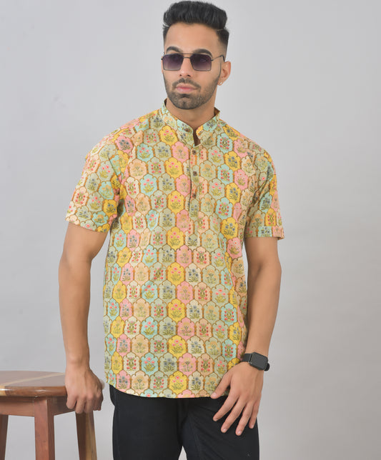 Cotton Candy Taj Mahal Short Sleeves Kurta