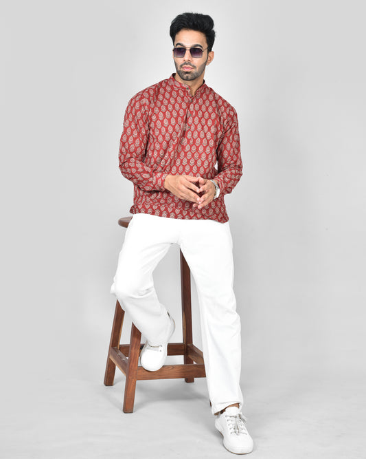 Maroon Ambi Long Sleeves Kurta