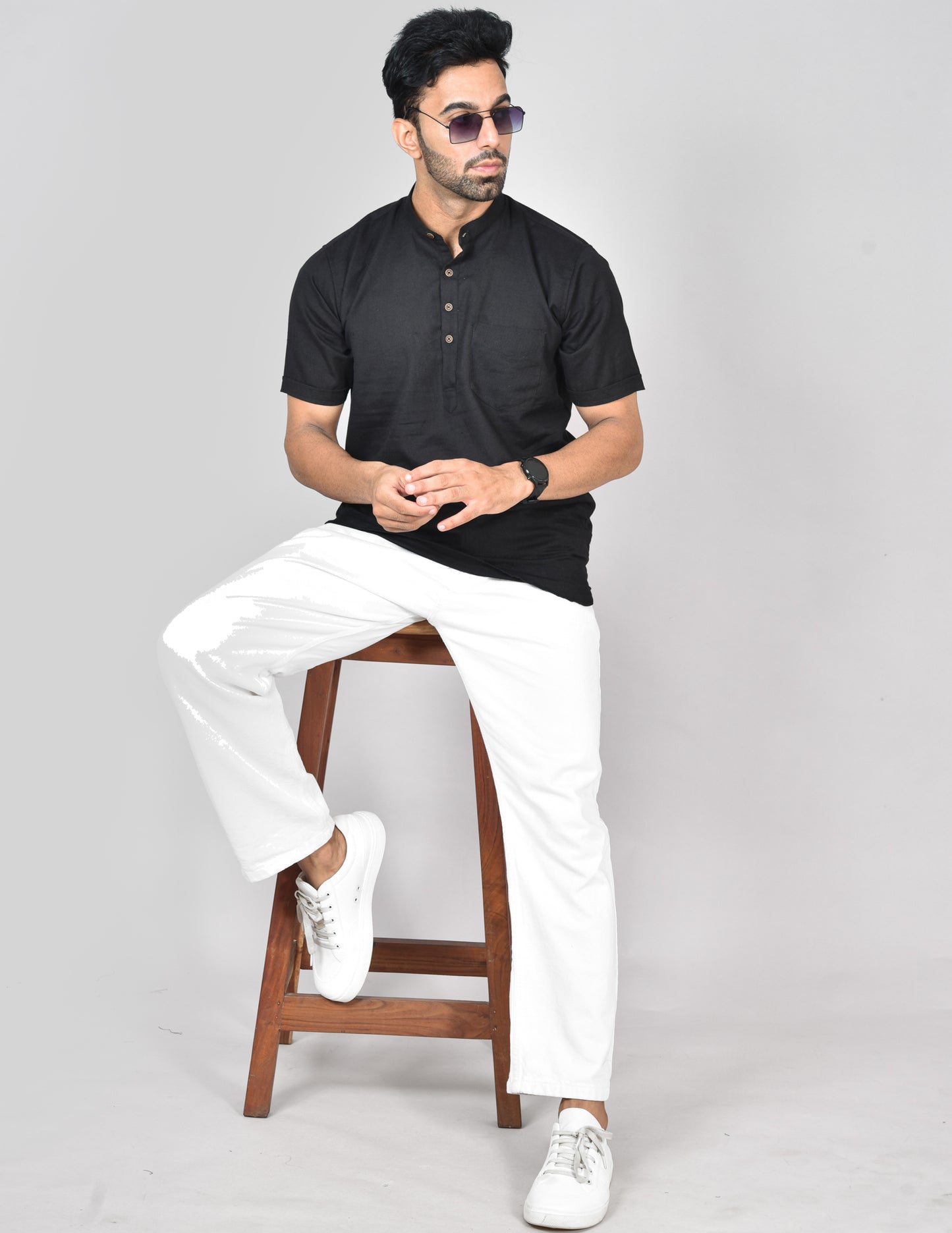 Black Plain Short Sleeves Kurta
