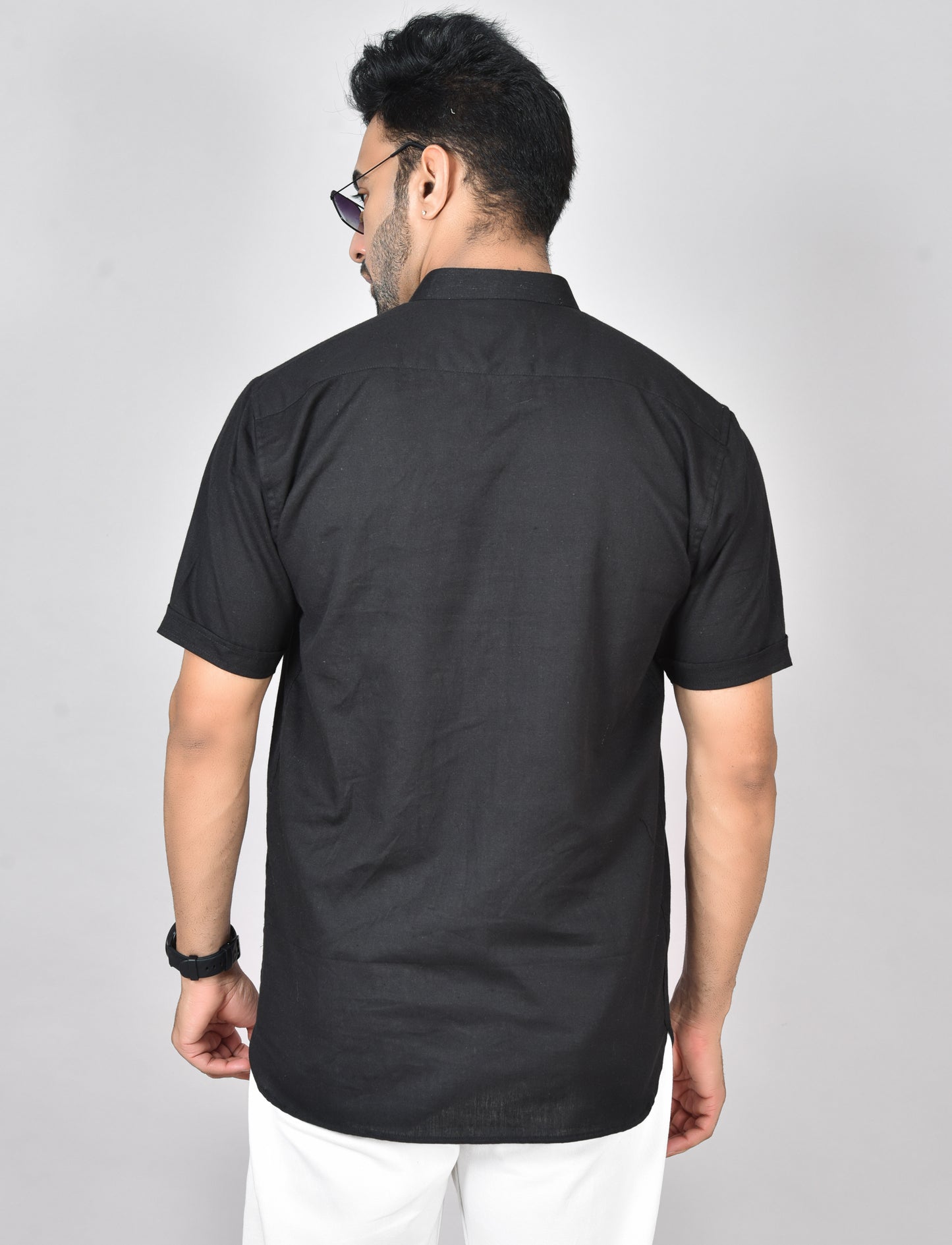 Black Plain Short Sleeves Kurta