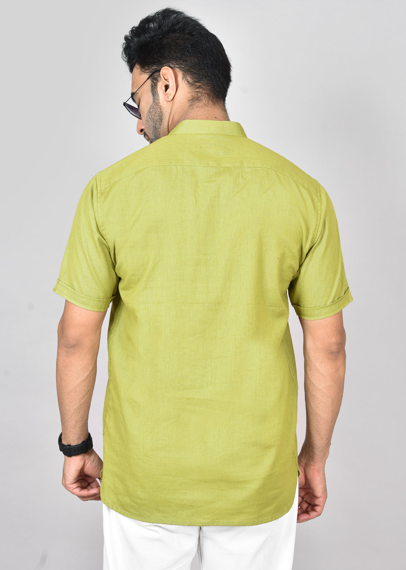 Olive Green Plain Short Sleeves Kurta